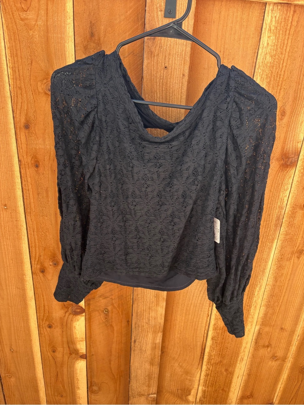NWT Free People Black Lace Open Back Long Sleeve Top M